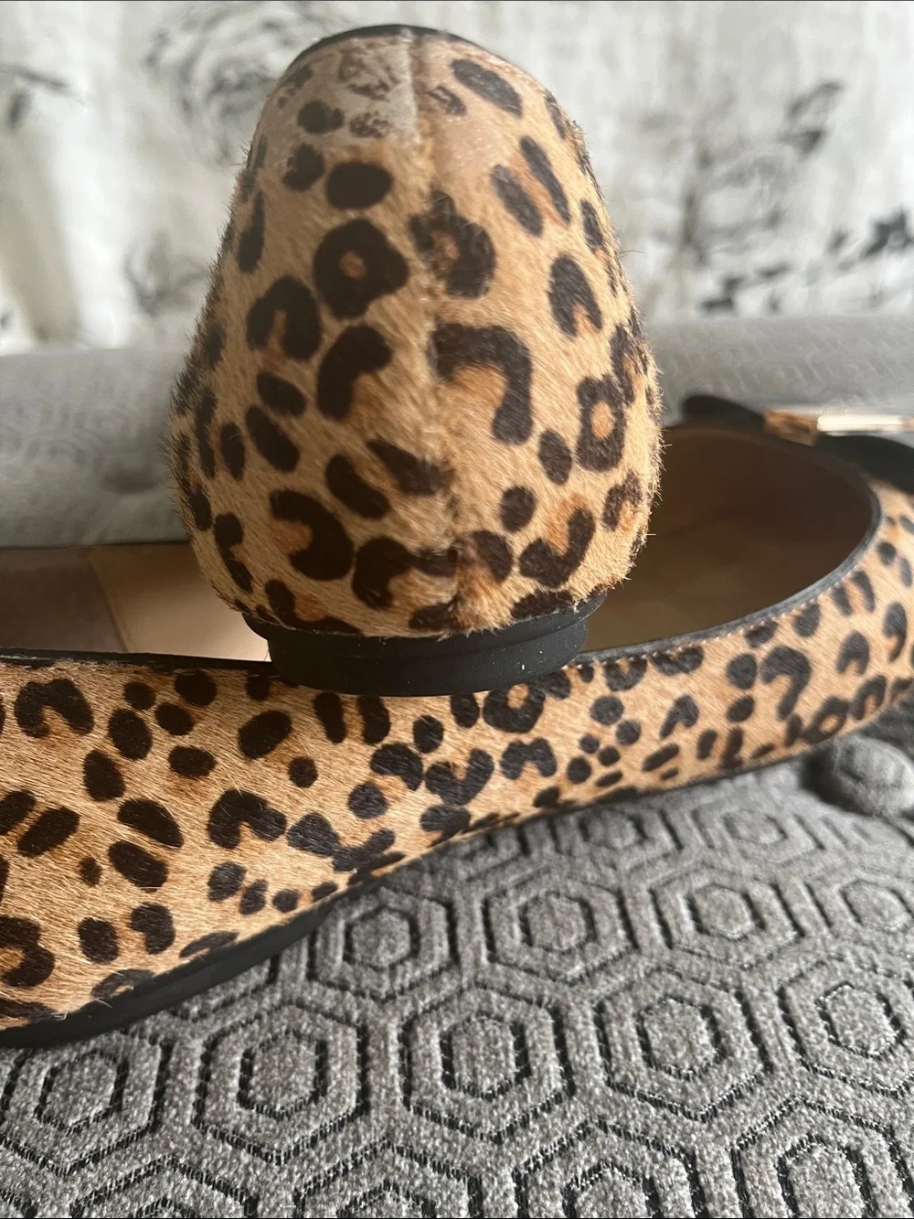 kate spade Leopard Print Pointed-Toe Flats with Black Bow and Gold Accent